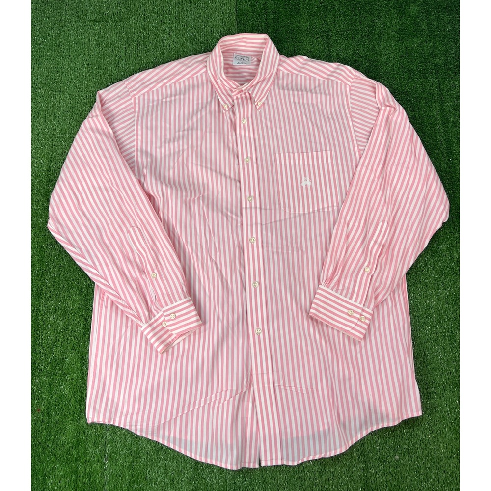 Brooks Brothers Mens Pink White Striped Cotton Button Down Sport Shirt Large